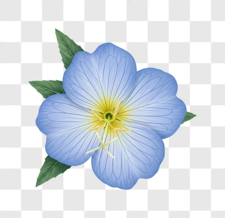 blooming blue flower with yellow center and leaves edited