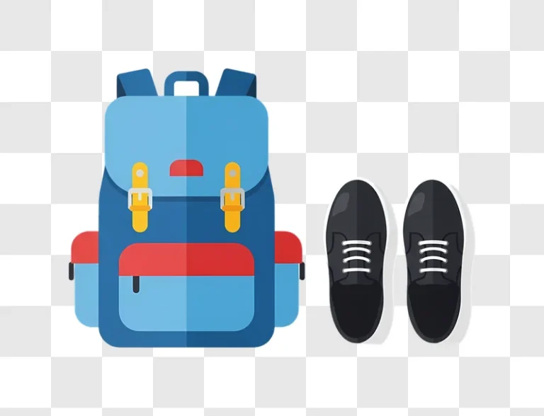 blue backpack and black sneakers flat design edited