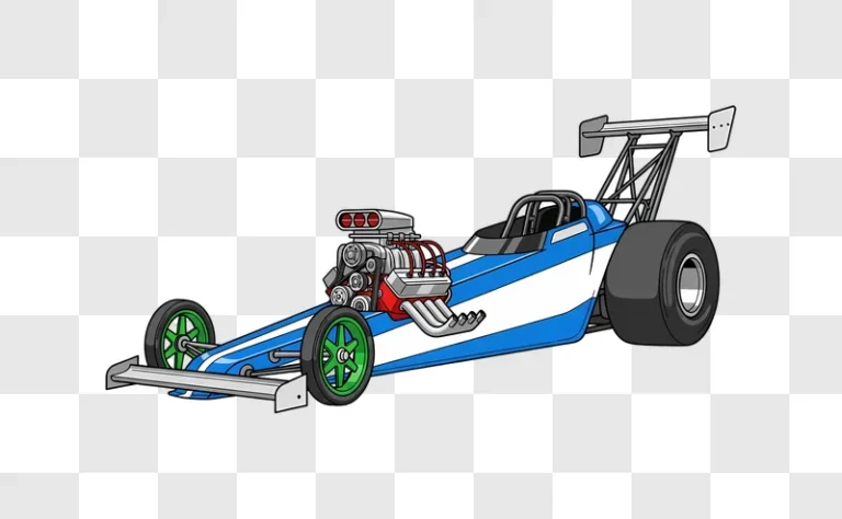 blue cartoon dragster with exposed engine isolated