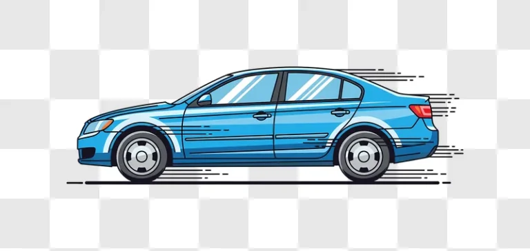 blue sedan car illustration with speed lines isolated edited