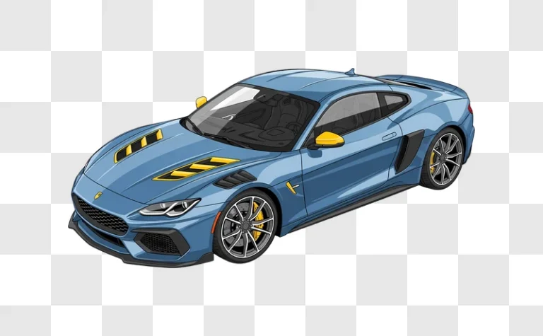 blue sports car with yellow accents illustration