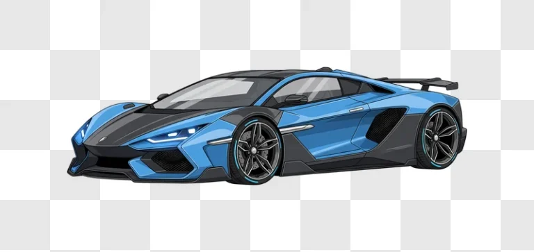 blue supercar illustration on transparent background edited