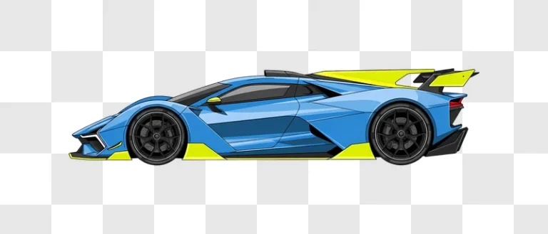blue and yellow sports car side view illustration edited