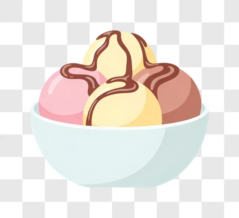 bowl of assorted ice cream with chocolate drizzle edited