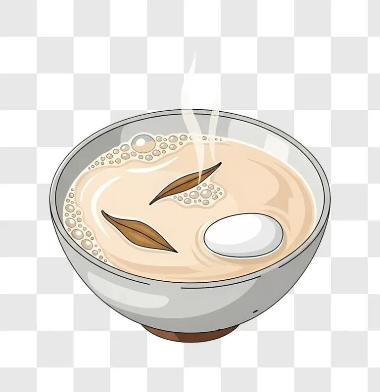 bowl of steaming beverage with egg and leaves edited