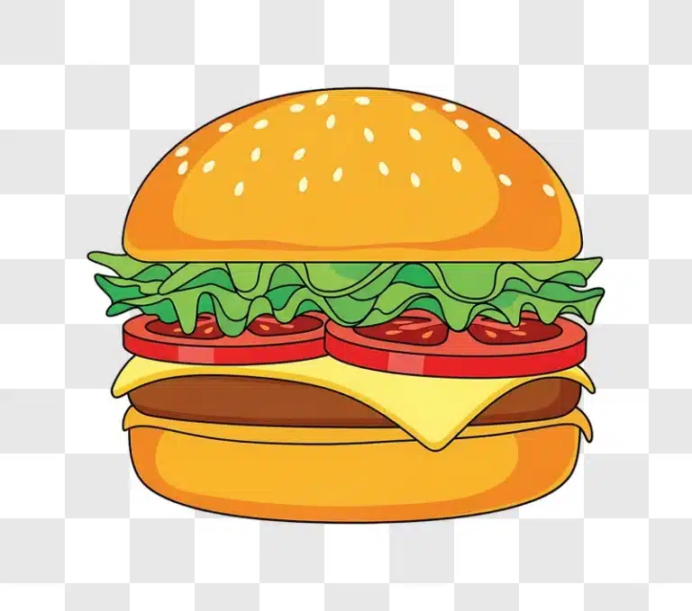 bright cartoon hamburger with cheese and vegetables edited