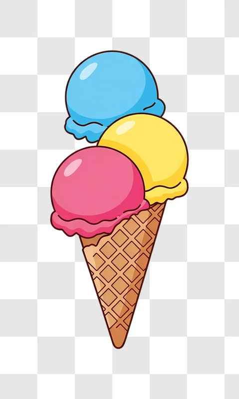 brightly colored triple scoop ice cream cone edited