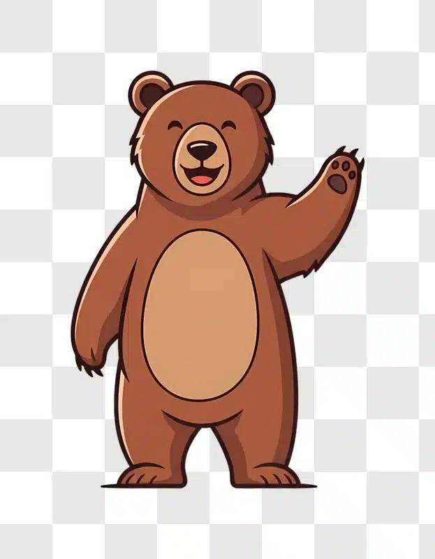 brown cartoon bear smiling and waving edited