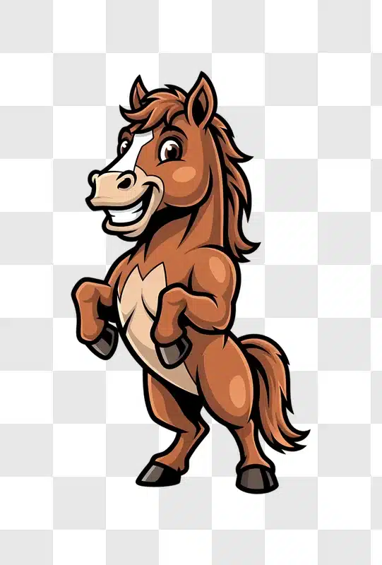 brown cartoon horse rearing up smiling edited