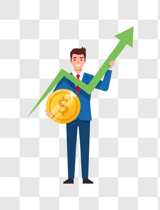 businessman holding dollar coin and growth arrow edited