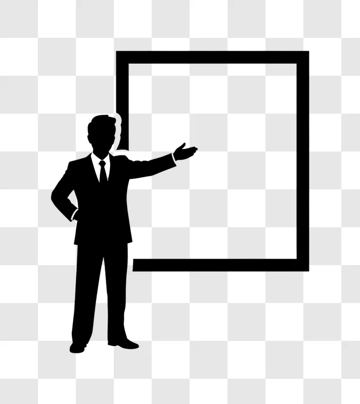 businessman silhouette presenting on blank board edited