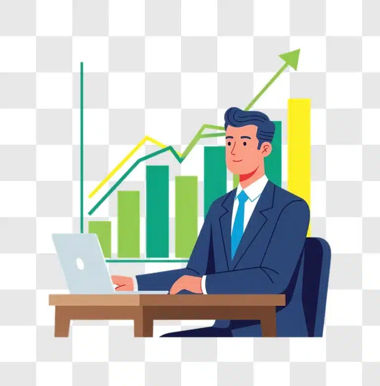 businessman working on laptop with growth chart edited