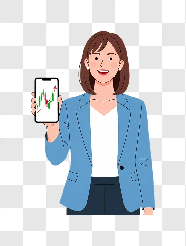businesswoman showing stock market growth on phone edited