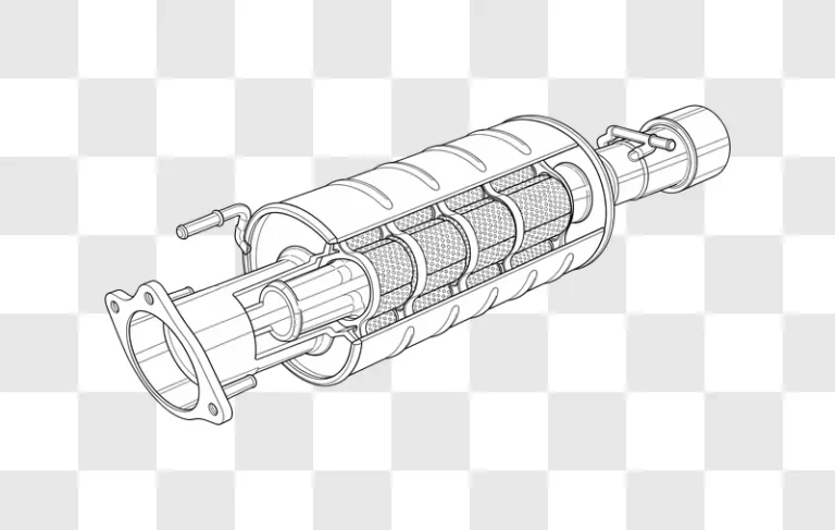 car muffler cutaway technical drawing edited