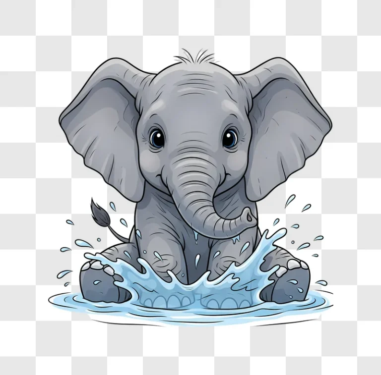 cartoon baby elephant splashing in water edited