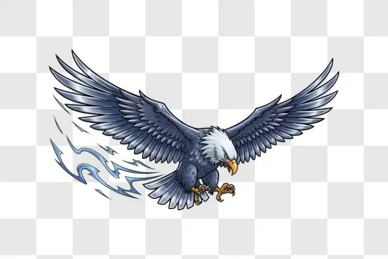 cartoon bald eagle flying with blue streaks edited