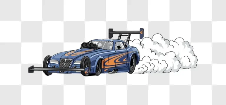 cartoon blue drag car smoking tires edited