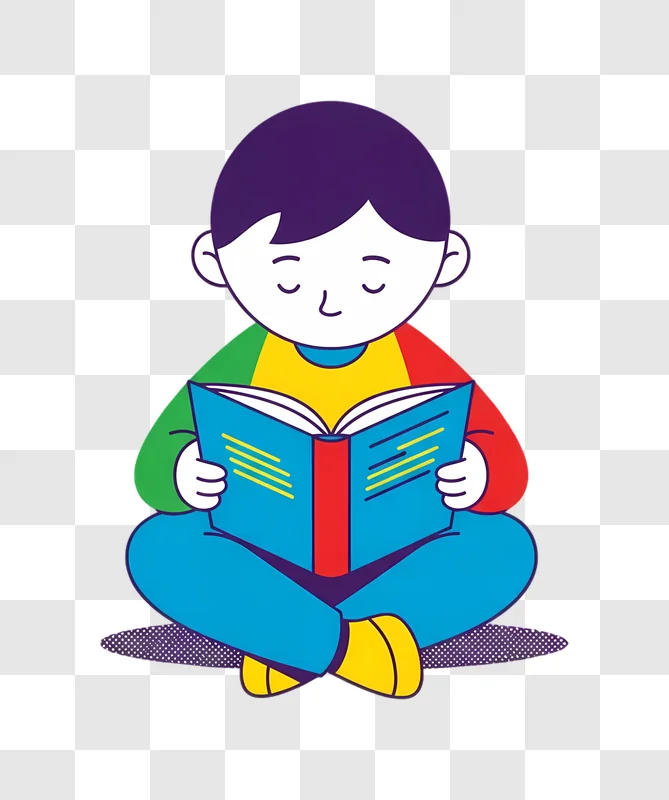 cartoon boy reading book on white background