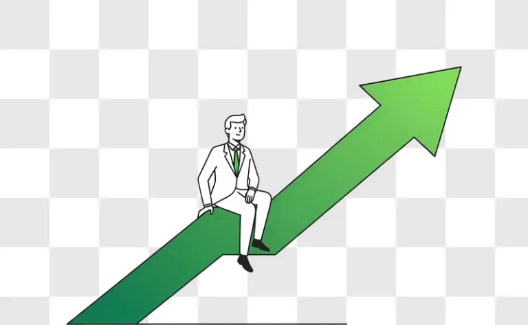 cartoon businessman sitting on upward arrow edited