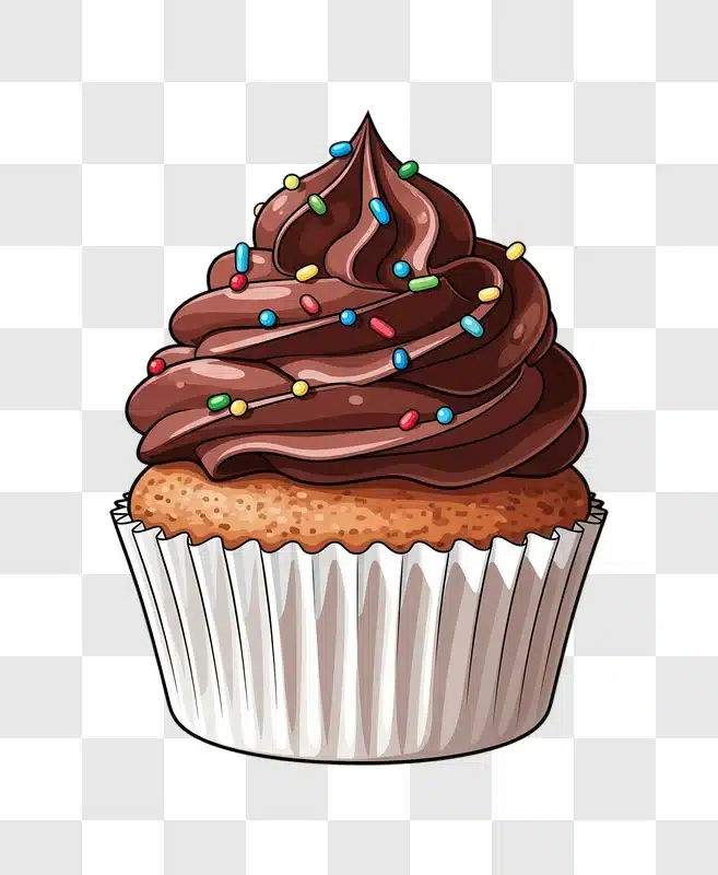 cartoon chocolate cupcake with colorful sprinkles edited