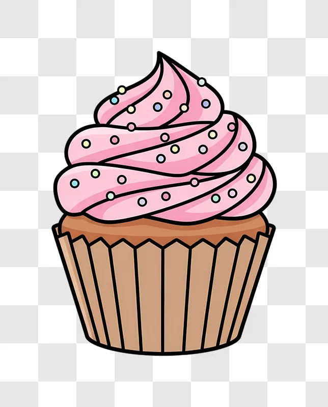 cartoon cupcake with pink icing and sprinkles edited