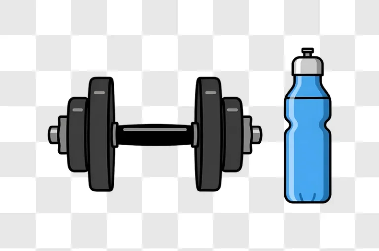 cartoon dumbbell with blue water bottle edited