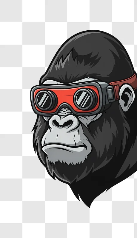 cartoon gorilla head wearing red goggles edited