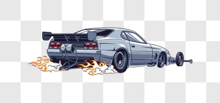 cartoon gray drag car launching with flames edited