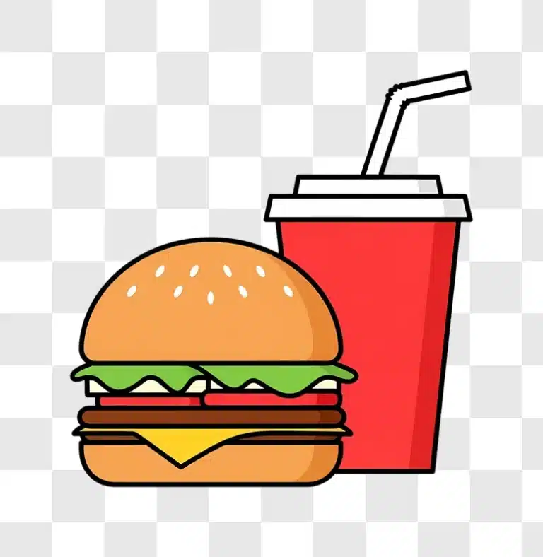 cartoon hamburger and soda drink isolated edited