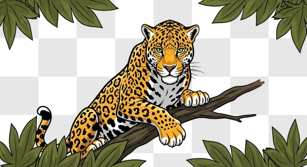 cartoon jaguar resting on jungle branch edited