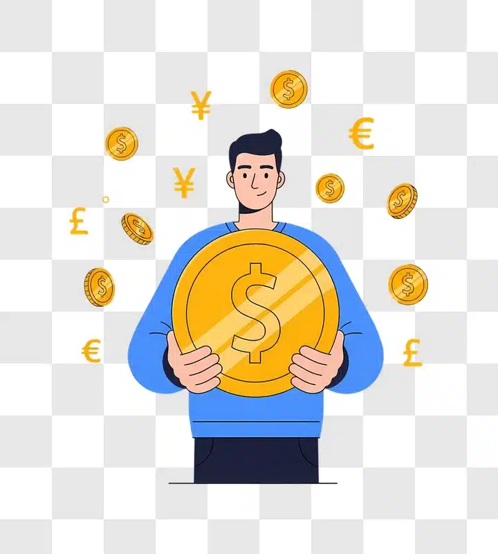 cartoon man holding dollar coin global finance edited