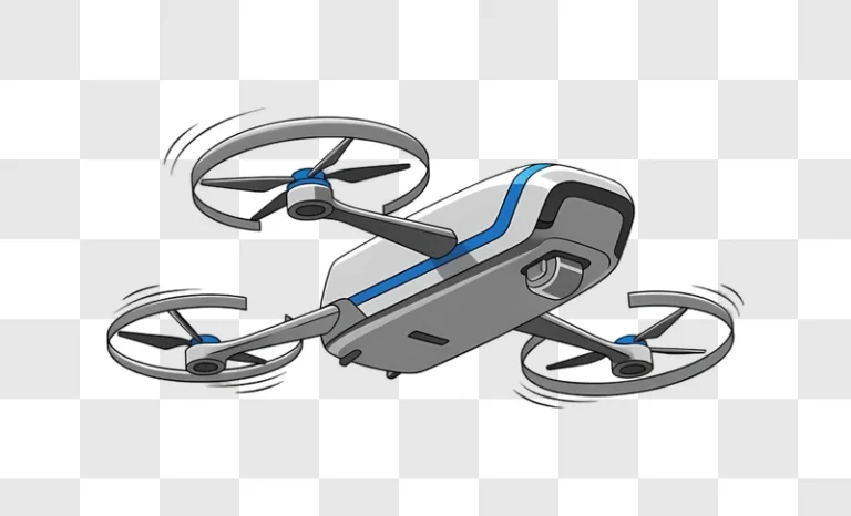 cartoon modern white blue drone flying isolated edited