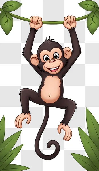 cartoon monkey hanging from vine in jungle edited