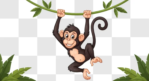 cartoon monkey hanging from a vine edited
