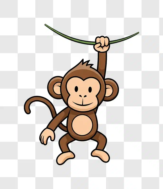 cartoon monkey swinging from a green vine edited