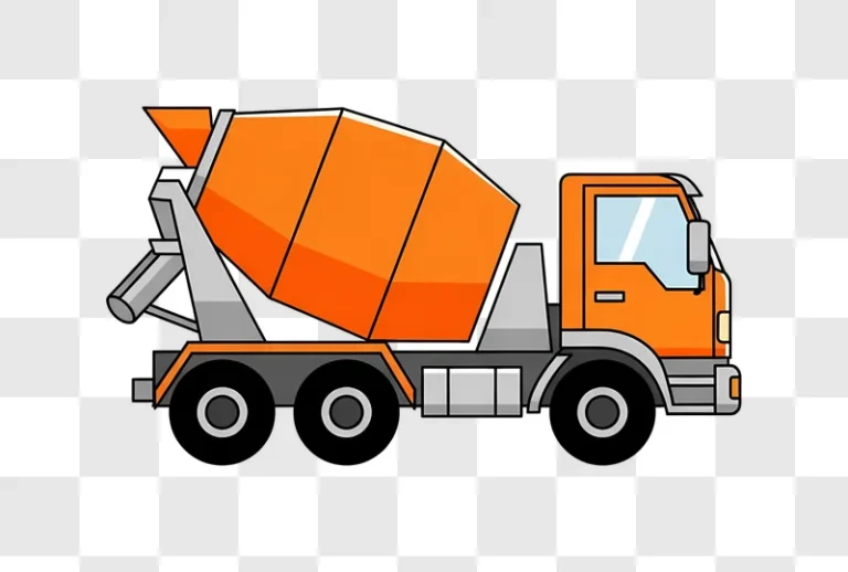 cartoon orange concrete mixer truck side view edited