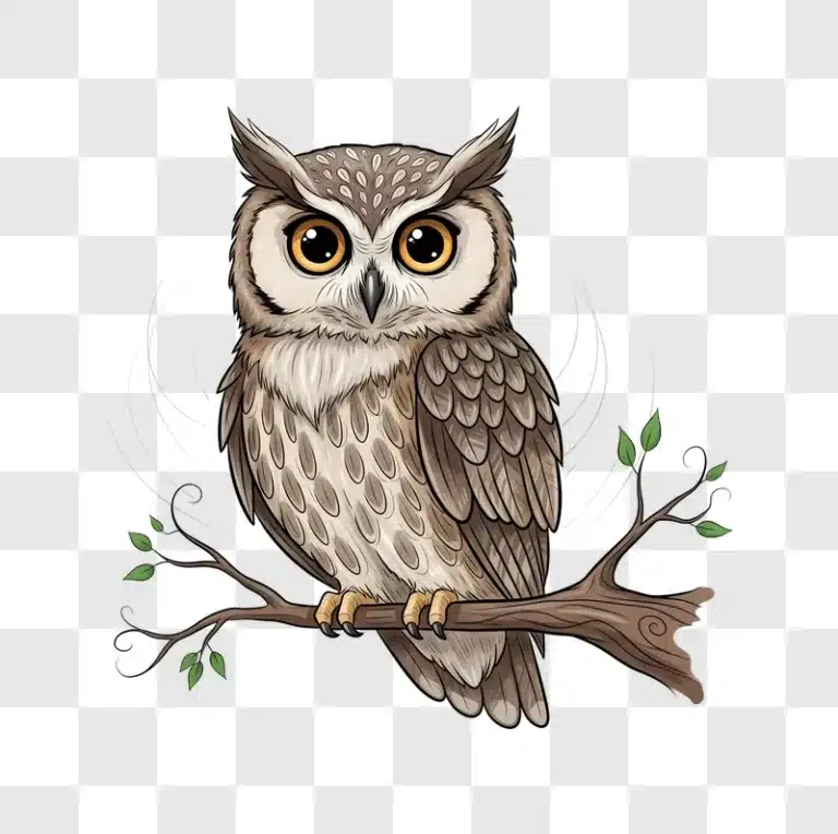 cartoon owl perched on tree branch edited