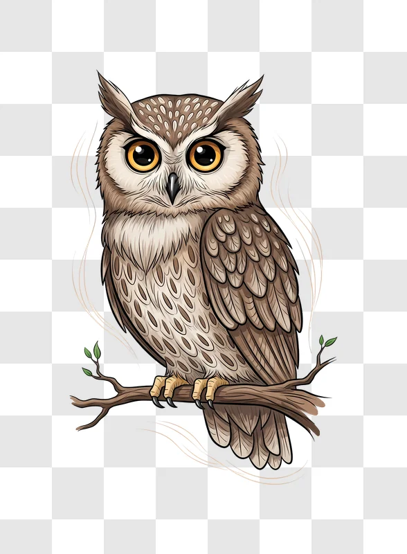 cartoon owl perched on tree trunk edited