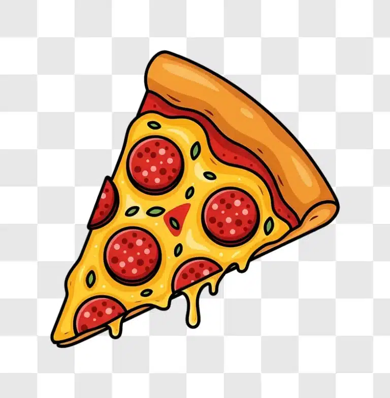 cartoon pepperoni pizza slice with dripping cheese edited