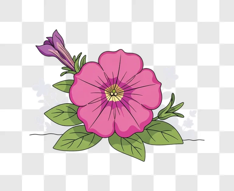 cartoon pink petunia flower on multicolor background edited