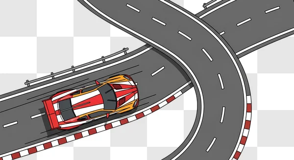 cartoon racing car on intersecting roads edited