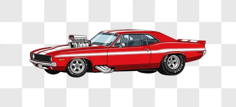 cartoon red hot rod muscle car side view edited