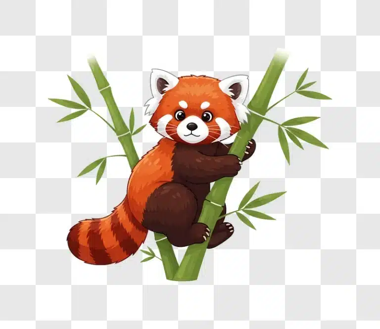 cartoon red panda clinging to bamboo edited