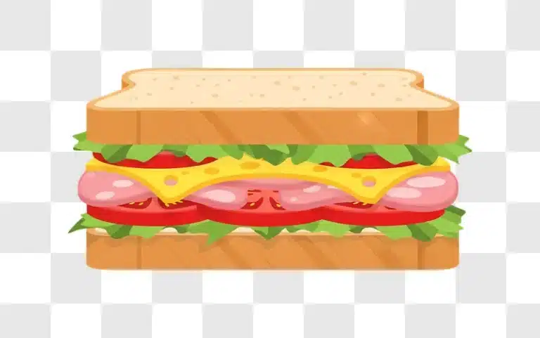 cartoon sandwich with ham cheese and veggies edited