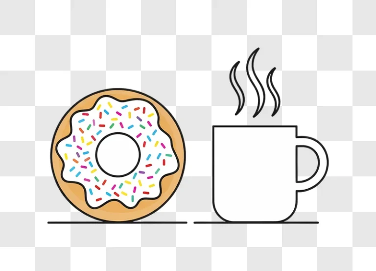 cartoon sprinkled donut with steaming mug edited