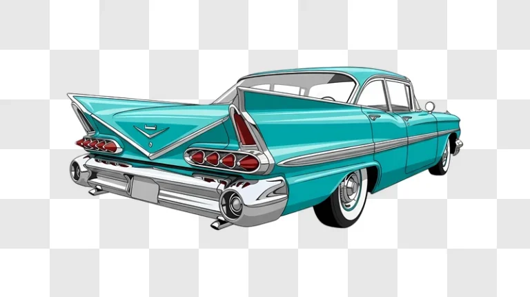 cartoon teal classic car with chrome fins edited