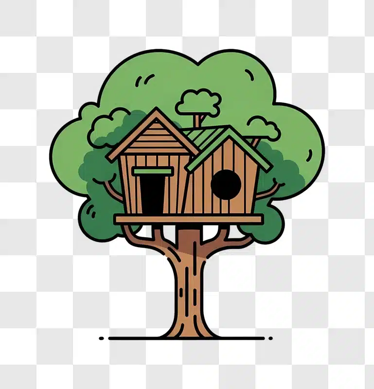 cartoon treehouse in a lush green tree edited