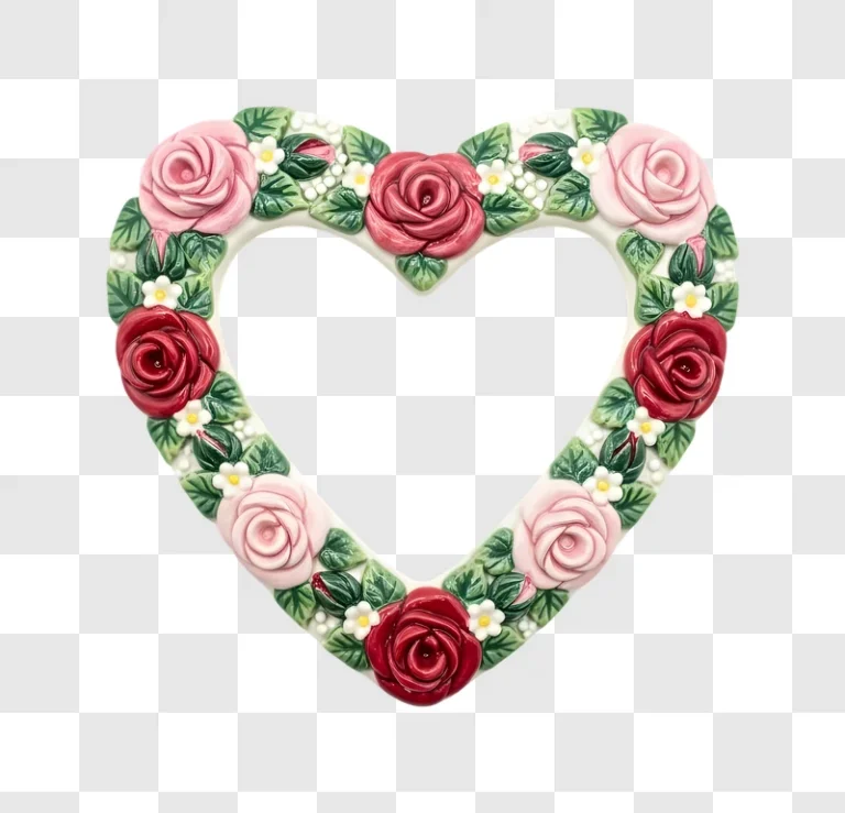 ceramic heart frame with pink and red roses edited