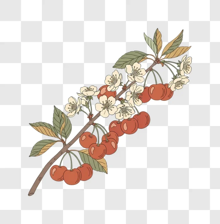 cherry branch with blossoms and fruit edited