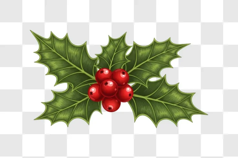 christmas holly sprig with red berries and green leaves edited